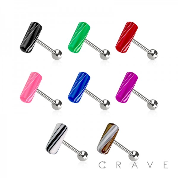 MARBLE SWIRL PILL 316L SURGICAL STEEL TONGUE BARBELL